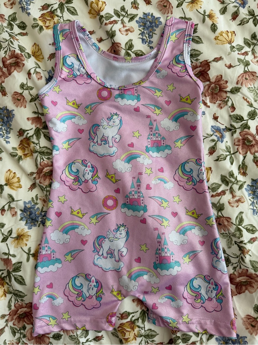 Pink Unicorn Print Kids Gymnastics Leotard